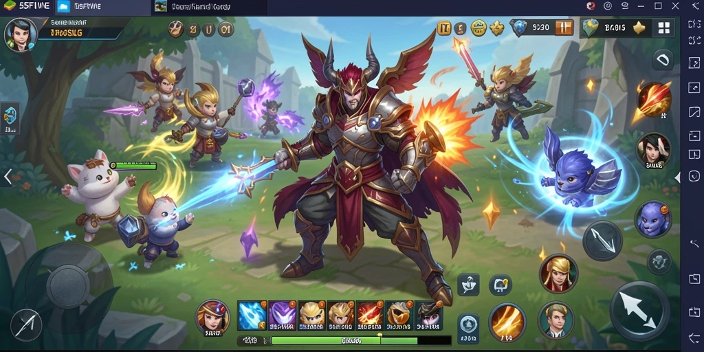 Screenshot gameplay <strong>55FIVE</strong> yang menampilkan pertempuran epik dan strategi mendalam.