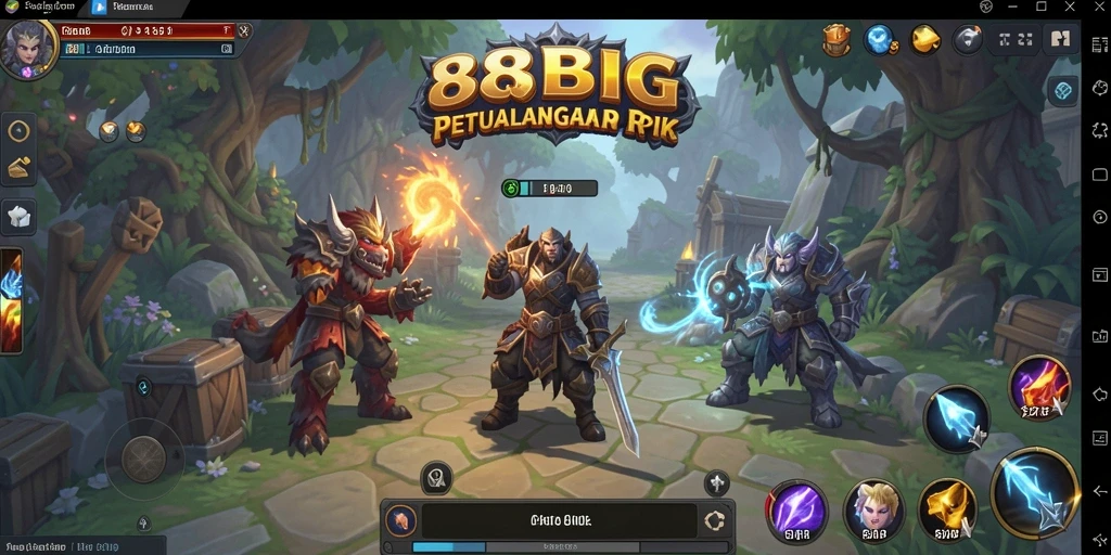 Screenshot menunjukkan pertarungan epik dalam game RPG 88BIG.